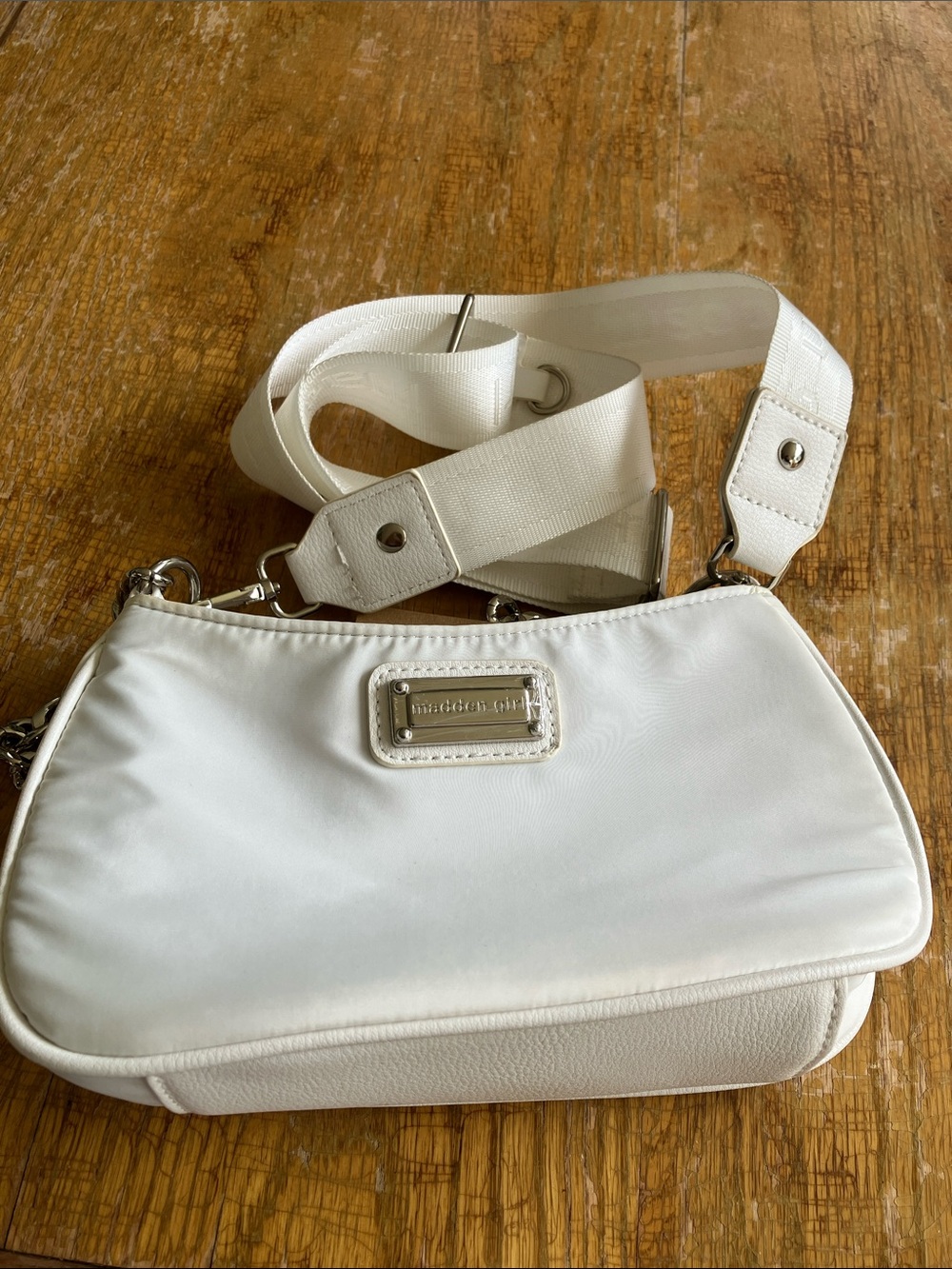 Madden Girl White Crossbody Shoulder Bag with Wide Strap